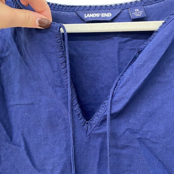 Lands end Navy Linen Blend Cotton Mid Sleeve dress - Picture 2 of 8